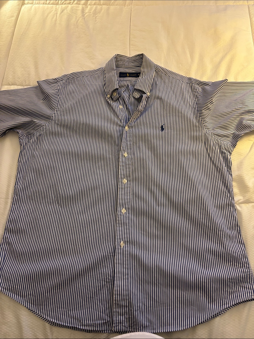Ralph Lauren Navy and White Vertical-Stripe Button-Down Shirt XL